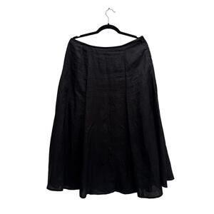 Eileen Fisher Irish Linen Midi Skirt Womens Small Petite Black Boho Chic Cottage